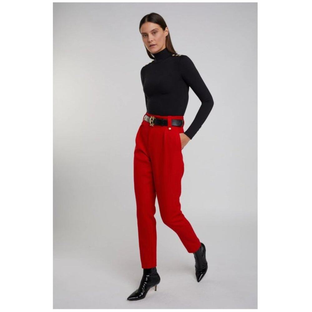Red Vintage Nannell II High Waisted 100% Wool Pleated Trousers 4